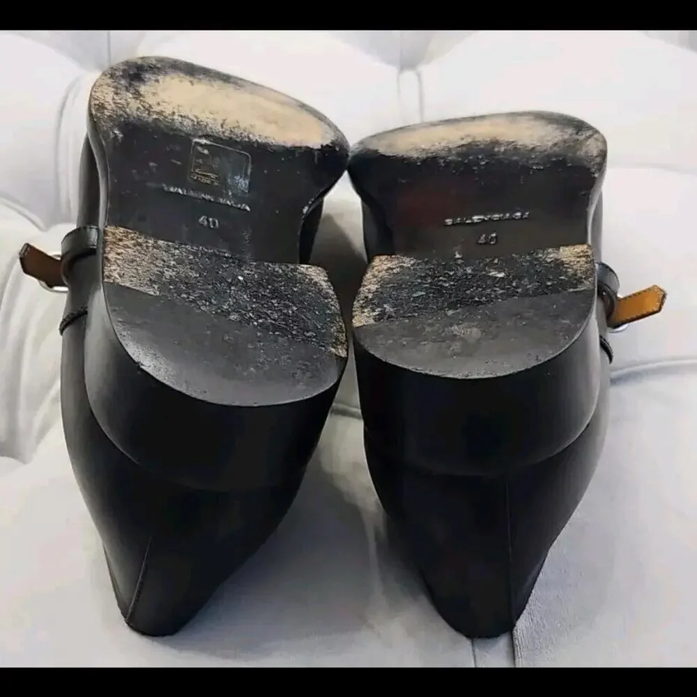 Balenciaga Paris Papier Derby Oxford Black Leather Skinny Buckle Womens Shoes 40 - Picture 16 of 16